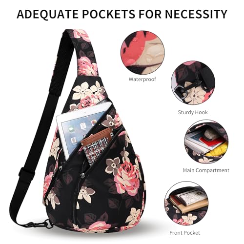 HUA ANGEL Crossbody Sling Bag for Men & Women Lightweight Waterproof Chest Shoulder Bag for Travel Hiking & Everyday Use - color: W-pink Rose