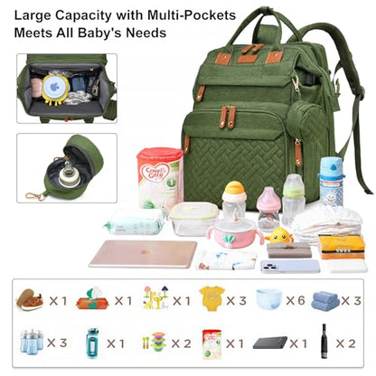 Baby Diaper Bags with Changing Station Multifunctional Waterproof Diaper Bag Backpack Travel Baby Bag with Changing Pad, Pacifier Case,Baby Essentials(Army Green) - color: Army Green