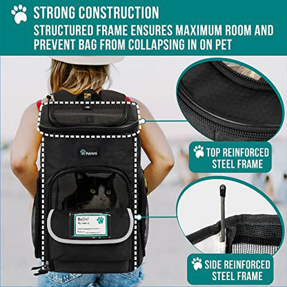 PetAmi Dog Backpack Carrier, Airline Approved 4-Way Entry Cat Backpack Carrier, Ventilated Mesh, Collapsible Pet Carrier for Small Puppy, Kitten, Hiking, Travel Car, Vet, up to 18 lbs, Black - color: Black