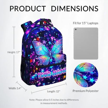 COZYAURA Butterfly Backpack for Girls Personalized Kids School Bag - 17 Inch Durable Elementary Kindergarten Bookbag for Toddler Daughter - color: Blue