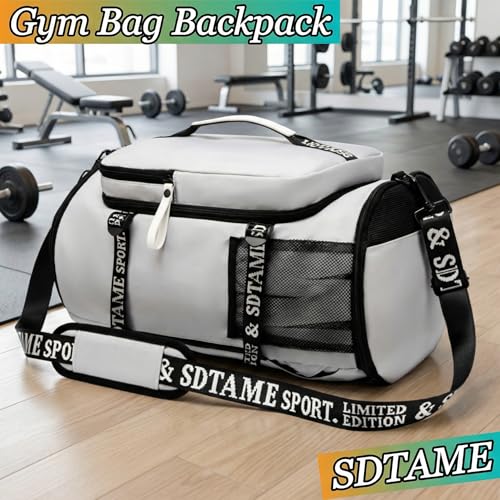 Gym Duffle Bag Backpack with Shoe Compartment,4 ways Travel Backpack for Women and Men,Multi-Functional Weekender bag with Waterproof Layer&Laptop Compartment for Fitness, Travel,Camping - color: Grey