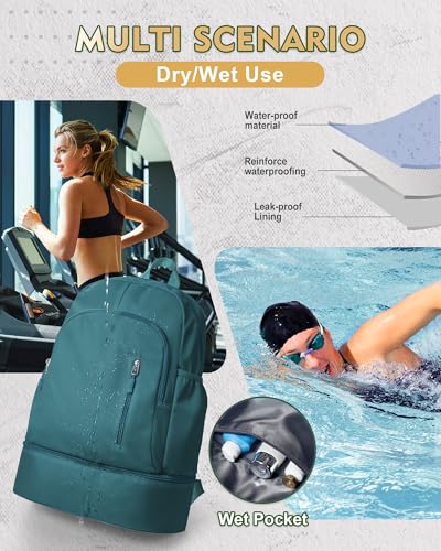Gym Backpack for Women Men, Lightweight Gym Bag with Shoe Compartment, Waterproof Sports Backpack with Wet Pocket, Peacock Blue - color: A5-peacock Blue
