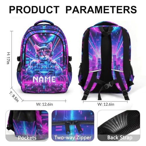 Personalized Backpacks Boys Backpack for Kids Teen Gaming Lovers, Funny Large Custom Cat Bookbag for Students Travel Camping Primary Middle - color: Pink