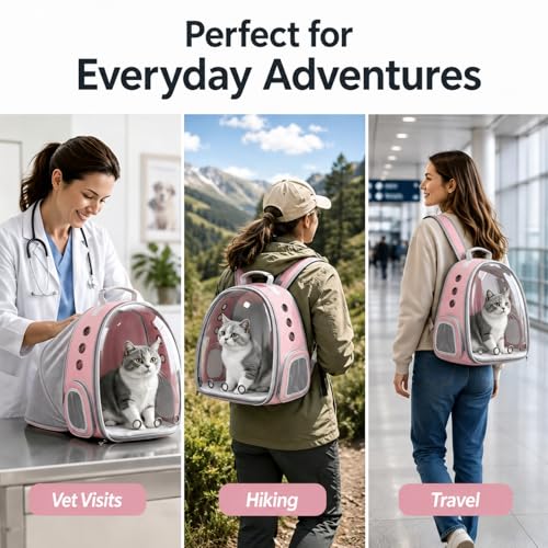 Expandable Cat Carrier Backpack with Bubble Window, Pink - color: Pink