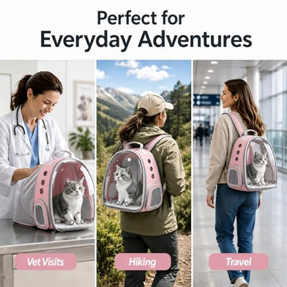 Expandable Cat Carrier Backpack with Bubble Window, Pink - color: Pink