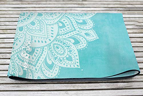 YOGA DESIGN LAB | Travel Yoga Mat | 2-in-1 Mat+Towel | Lightweight, Foldable, Eco Luxury | Ideal for Hot Yoga, Bikram, Pilates, Barre, Sweat | 1.5mm Thick | Includes Carrying Strap! - color: Mandala Turquoise