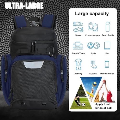 LARIPOP Basketball Backpack with Ball & Ventilated Shoe Compartment Insulated Pockets for Men Training - color: blue