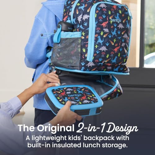 Bentgo Kids 2-in-1 Backpack & Insulated Lunch Bag - Durable 16” Backpack & Lunch Container in Unique Prints for School & Travel - Water Resistant, Padded & Large Compartments (Dinosaur) - color: Dinosaur