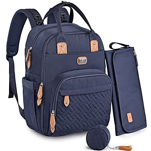 Dikaslon Diaper Bag Backpack with Portable Changing Pad, Pacifier Case and Stroller Straps, Large Unisex Baby Bags for Boys Girls, Multipurpose Travel Back Pack Moms Dads, Navy Blue - color: Navy Blue