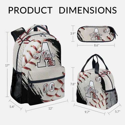 Mercuryelf Custom Baseball Backpack Set for Kids - Personalized Monogram Boys School Bookbag with Lunch Box for Youth Player Team - color: White