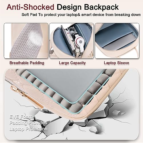 Weitars Lunch Backpack for Women,15.6 Inch Laptop Backpacks Travel Backpack for Women,Work Back pack,Teacher Nurse Back pack Insulated Lunch Bookbag Cooler Backpacks - color: Beige