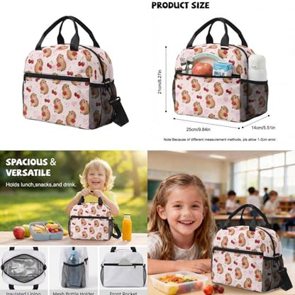 Cherry Capybara Backpacks for Kids Girls School Backpack with Lunch Box Water Bottle Sleeve and Zipper Pencil Case 4PCS Set Kindergarten Backpack for Girls Back to School Bags with Handle - color: Capybara Cherry