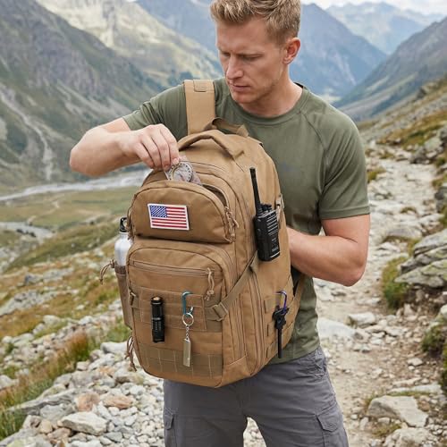 Tactical Hiking Backpack with 180° Open Design, Molle Webbing, Padded Laptop Compartment, Lightweight for Outdoor Adventures (tan) - color: Tan