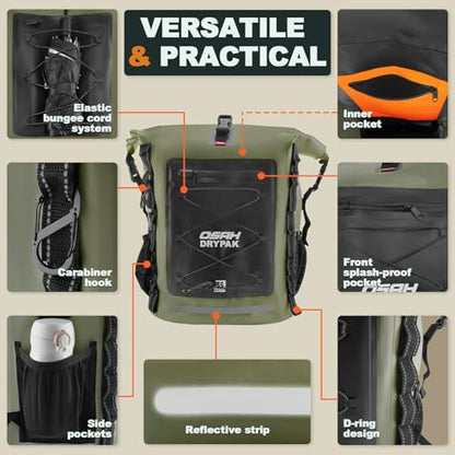 OSAH DRYPAK Waterproof Backpack Dry Bag 35L/55L/85L – Heavy Duty Roll-Top Hiking Backpack Sack Keeps Gear Dry for Travel, Kayaking, Boating, Camping, Rafting and Fishing - color: Green, size: 85L