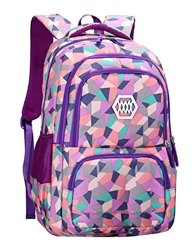 JiaYou Girl Geometric Printed Primary Junior High University School Bag Bookbag Backpack(2# Purple,35 L) - color: 2# Purple, size: 35 L