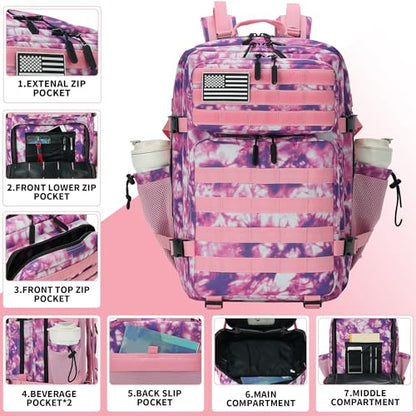 Lovelinks21 45L Tactical Assault Backpack 3 day assault pack with Molle Waterproof backpack Rucksack for Tactical Backpacks (Rose Tie-Dye) - color: Rose Tie-dye