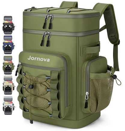 Insulated Cooler Backpack, 35L Leakproof Backpack with Double Compartments for Men & Women, Large Lunch Cooler for Camping, Beach, Travel, Picnic, Up to 48 Cans - color: Army Green