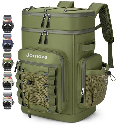 Insulated Cooler Backpack, 35L Leakproof Backpack with Double Compartments for Men & Women, Large Lunch Cooler for Camping, Beach, Travel, Picnic, Up to 48 Cans - color: Army Green