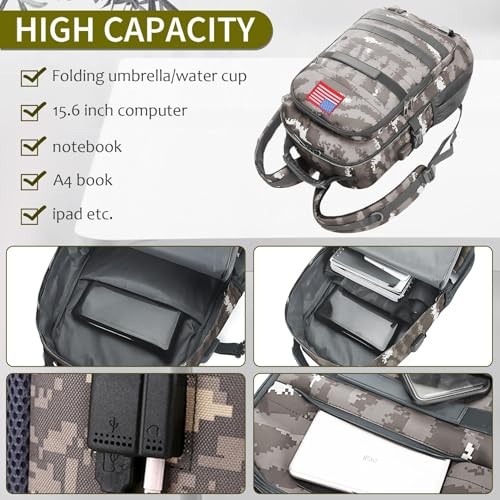 School Backpack for Boys - Camouflage Boys Backpack for Kids Teens Elementary Middle School - 4pcs Camo Students Bookbag with Lunch Box and Pencil Case & Key-chain,18″ Bookbag with Usb Charging Port - color: Camouflage-gray-set 1