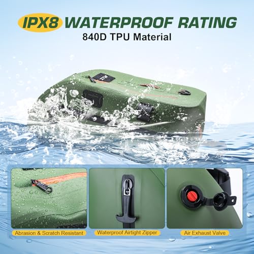 Goture Waterproof Fly Fishing Sling Pack, IPX8 840D TPU Fishing Sling Bag, 13L Tackle Backpack with Rod Holder,Airtight Zipper,Exhaust Valve,Adjustable Strap for Kayaking,Wadering,Hiking - color: A1:13L Green
