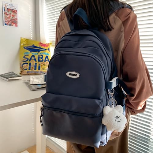VTTDB Kawaii Backpack with Cute Accessories Casual Aesthetic Daypack Simple Laptop Bag Waterproof Travel Rucksack for Women (dark blue) - color: Dark Blue