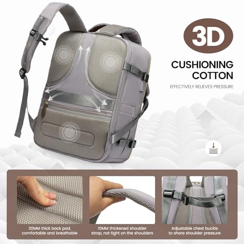 LOVEVOOK 50L Travel Backpack Carry On Airline Approved, Large Backpack with 3 Packing Cubes, TSA Travel Essentials Carry On Bag, Waterproof Weekender Overnight Luggage Daypack, Fits 18 Inch Laptop - color: H-grey-beige-hkaki, size: XLarge - 18.5 Inch - 50