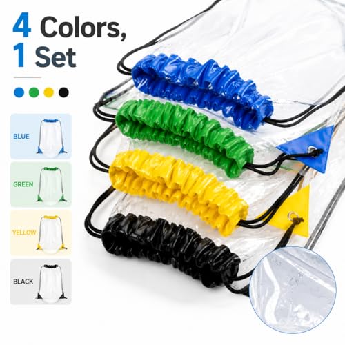 MAQIHAN 4PCS Clear Drawstring Bags for Stadium Events - Clear Drawstring Bag PVC Waterproof Stadium Approved Large Transparent String Bags for Concert, Sports, Gym for Men and Women