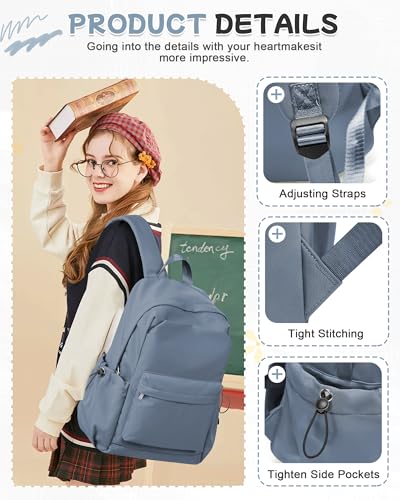 SEAFEW Blue School Backpack for Girls Boys, Small Waterproof Bookbag for Women Men, College Student School Bag, Lightweight Travel Rucksack Casual Daypack,Laptop Backpacks - color: Blue