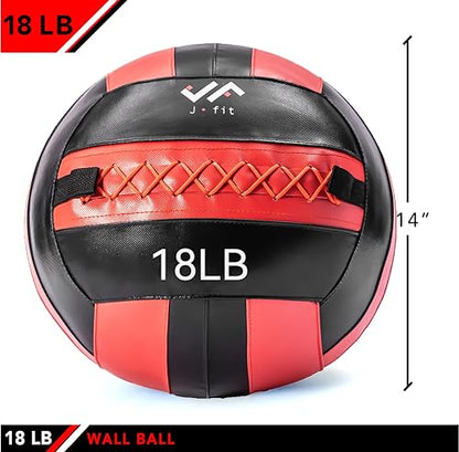 JFit Wall Ball – Premium Soft Weighted Exercise Ball for Strength, Conditioning, Gym & Home Workouts, 4-30 LB - color: Red/Black, style: 18 LB