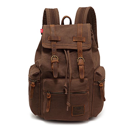 AUGUR High Capacity Canvas Vintage Backpack - for School Travel 12-15" Laptop Backapcks for Men Casual Daypacks Rucksack (M-Coffee) - color: Coffee, size: Medium
