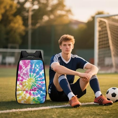 18.5in Basketball Backpack Basketball Bag with Shoe Compartment & Ball Holder, Waterproof Bag for Soccer Volleyball - color: Colorful Round Tie-Dye Print