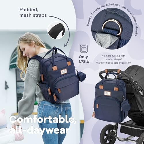 RUVALINO Diaper Bag Backpack, Multifunction Travel Back Pack Maternity Baby Changing Bags, Diaper Changing Totes, Waterproof and Stylish, Navy Blue - color: Navy Blue