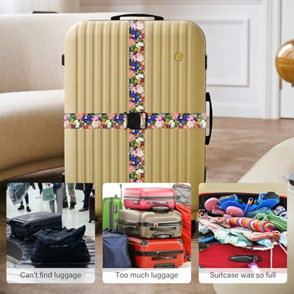 2 Pack Luggage Straps for Suitcases, Adjustable Travel Belt with Double Lock and Quick Release Buckle, Heavy Duty Nylon Bag Packing Strap, Bright Identifiers Business Travel Accessories-Flower Garden - color: 24020 Flower Garden