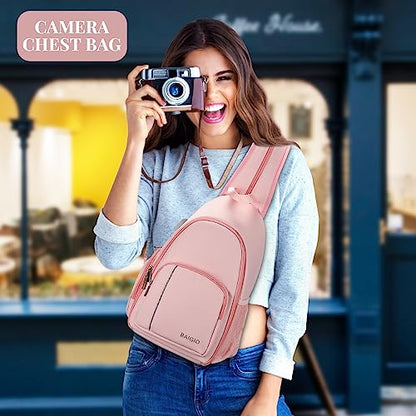 BAIGIO Camera Sling Bag Small Camera Backpack for Photographers,Waterproof Camera Crossbody Bag Travel Caemra Backpack for DSLR SLR Mirrorless Camera - color: Pink