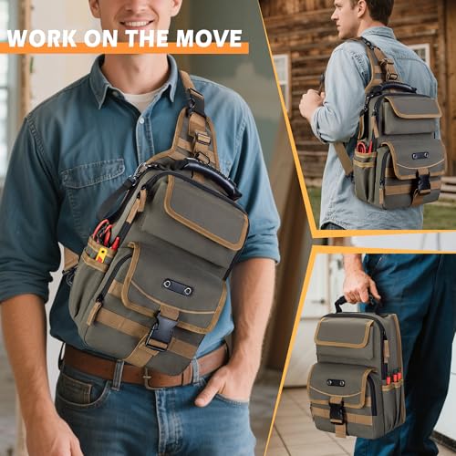 Electrician Tool Pouch Bag, Zippered HVAC Tool Organizer with Ergonomic Handle and Shoulder Strap for Maintenance Repair Technicians, Green (Patent Pending) - color: Green