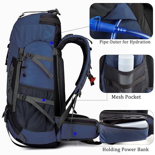 YFREAL 60L Travel Hiking Camping Backpack with Rain Cover,Backpack Water Resistant,Climbing Backpack for Men Women (DEEP BLUE) - color: Deep Blue