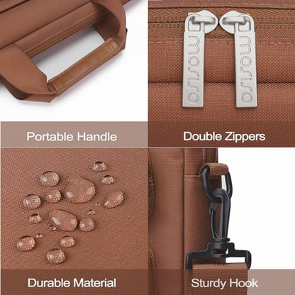 MOSISO Laptop Shoulder Bag 15.6 inch, 15-15.6 inch Computer Bag Compatible with MacBook Pro 16 inch, HP, Dell, Lenovo, Notebook with 2 Raised&1 Flapover&1 Horizontal Pocket&Handle&Belt, Caramel Brown - color: Caramel Brown, size: 16 inch