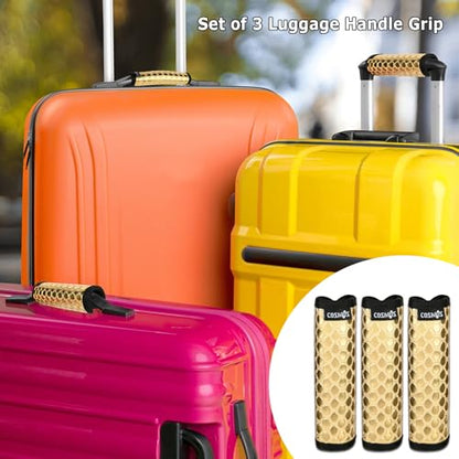 Cosmos Pack of 3 PU Leather Luggage Handle Wrap Handle Grip Luggage Identifier for Travel Bag Luggage Suitcase (Metallic Golden Tone Color) - color: PU - Gold Color
