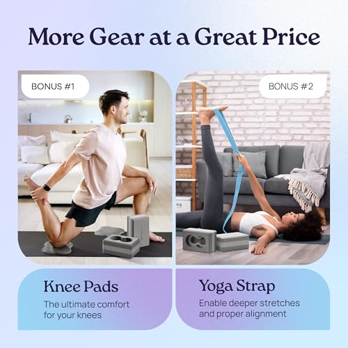 Deep-Zen® Yoga Blocks Wrist Support; Yoga Blocks 2 Pack with Knee Pads and Strap to Put Less Weight on Wrists; Durable, Versatile Yoga Brick Exercise Block Set, Blocks Yoga - color: Grey