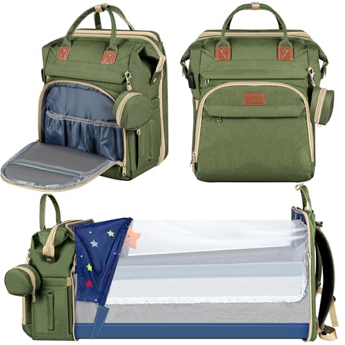 ZRSUN Baby Diaper Bag Backpack,Baby Shower Gifts, Multifunctional Travel Diaper Bag, Gifts for Mom with Portable Diaper Pad (Green) - color: Green