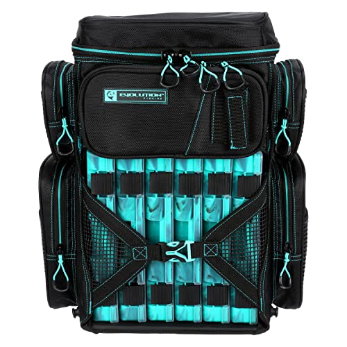 Evolution Fishing Drift Series Tackle Backpack, Outdoor Rucksack w/ 6 Fishing Tackle Trays, Heavy Duty - color: Seafoam, size: 3600