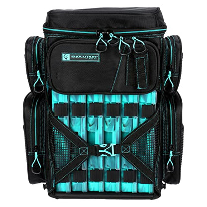 Evolution Fishing Drift Series Tackle Backpack, Outdoor Rucksack w/ 6 Fishing Tackle Trays, Heavy Duty - color: Seafoam, size: 3600