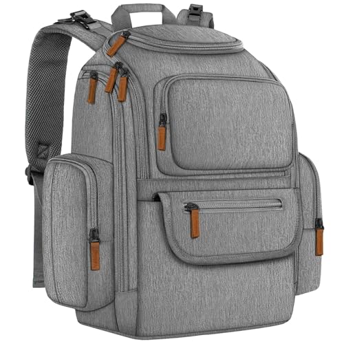 Mancro Diaper Bag Backpack, Multifunctional Baby Diaper Bag Backpack For Men Women with Stroller Straps, Travel Water Resistant Baby Diaper Backpack with 2 Side Insulated Pockets, White Grey - color: White Grey, size: Large