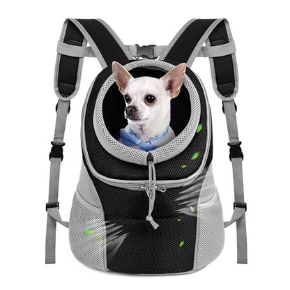 WOYYHO Pet Dog Carrier Backpack with Storage Pockets Small Dog Front Backpack Adjustable Straps Dog Backpack Breathable Dog Front Carrier with Safety Belt for Travel Hiking Cycling Outdoor Use - color: Grey