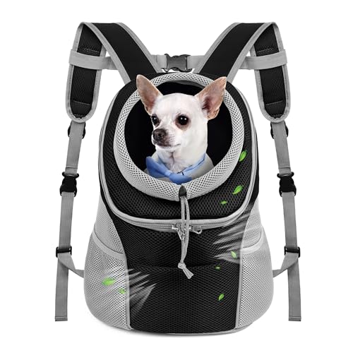 WOYYHO Pet Dog Carrier Backpack with Storage Pockets Small Dog Front Backpack Adjustable Straps Dog Backpack Breathable Dog Front Carrier with Safety Belt for Travel Hiking Cycling Outdoor Use - color: Grey