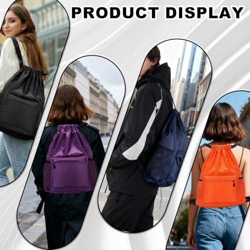 Tygelluis Drawstring Backpack, Waterproof Gym Bag with Water Bottle Pocket for Women Men, Pull String Sport Bag for Swim, Soccer and Basketball,Black - color: Black1