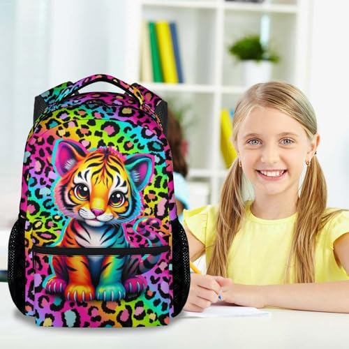 School Backpack for Kids - 17 Inch Tiger Backpack with Adjustable Straps - Cartoon Leopard Print Large Capacity Bookbag for Elementary - color: Color2-1