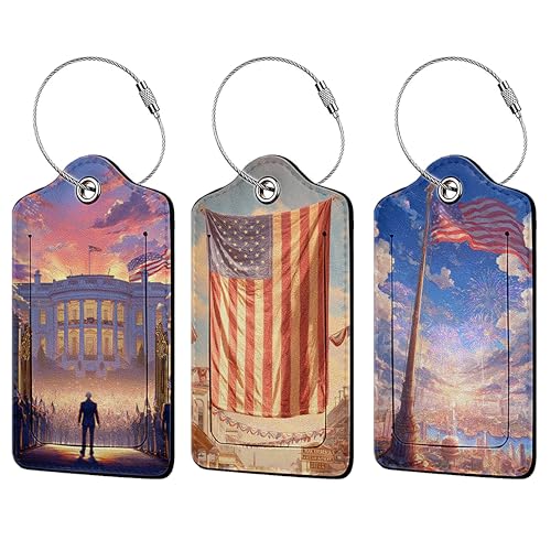 Independence Day 3 Pack Luggage Tags for Suitcases,American Flag PU Leather Baggage Suitcases Tag Name ID Label Privacy Cover Travel Bag Tags for Women Men Boys Girls - color: Independence Day