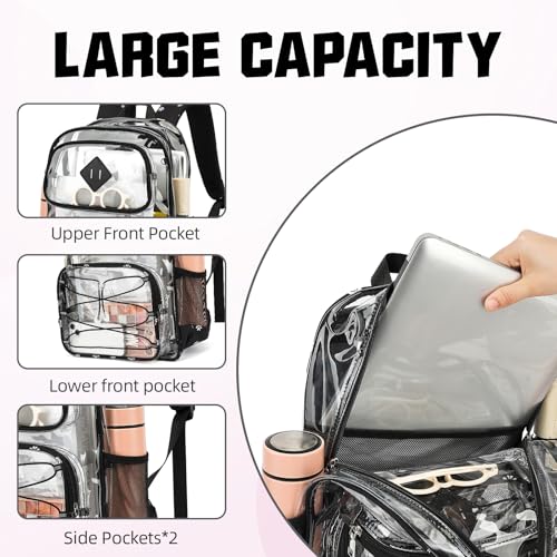 Clear Backpacks for Girls Women, Heavy Duty PVC Transparent Back Pack See Through Boys Kids Clear Bookbags for School Daisy Black - color: Daisy Black