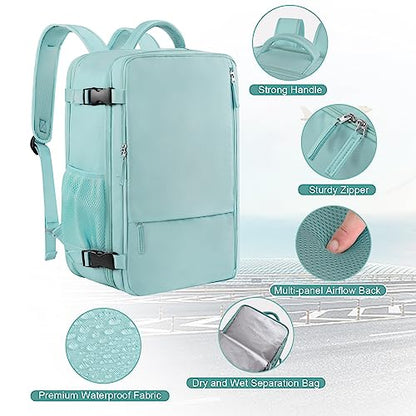 Sinaliy Large Travel Backpack for Women, 40L Carry On Backpack, 17 Inch Laptop Waterproof Backpack, College Bookbag, Backpack for Women, as Person Item Flight Approved - color: Green
